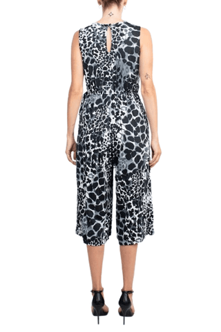 Emma & Michele V - Neck Sleeveless Tie Side Multi Print Pockets ITY Jumpsuit - Glamourous Grace