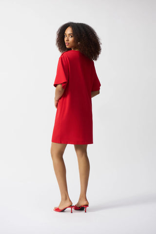 Woven Short Sleeve Straight Dress- Radiant Red