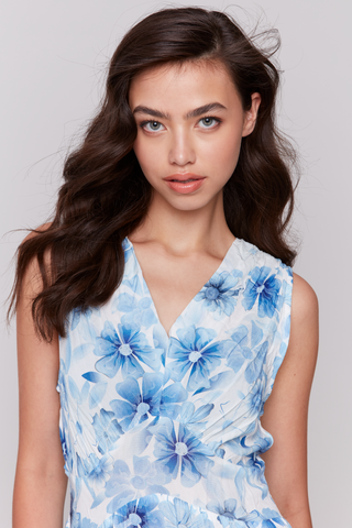 Printed Sleeveless V-Neck Dress with Tiers