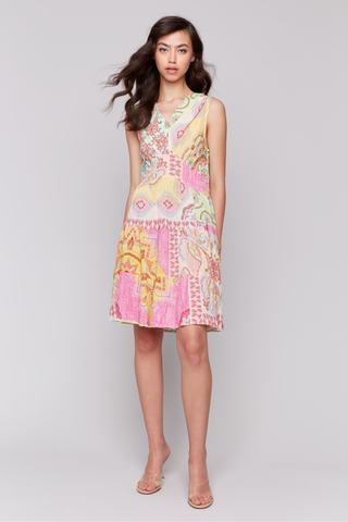 Printed V-Neck Dress with Tiers
