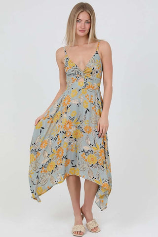 Hanky Hem Maxi Dress with Twist Front Cutout
