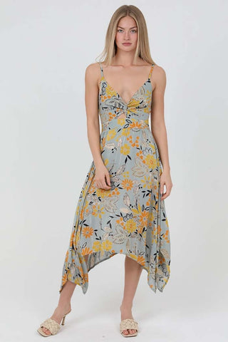 Hanky Hem Maxi Dress with Twist Front Cutout