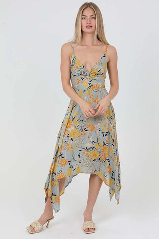 Hanky Hem Maxi Dress with Twist Front Cutout
