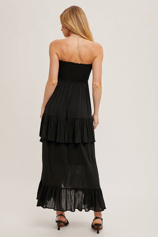 Strapless Tiered Ruffle Midi Dress