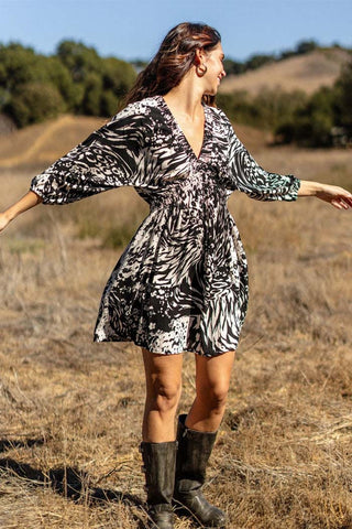 Smocked V-Neck Babydoll Mini Dress