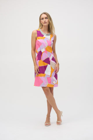 Poplin Abstract Print Trapeze Dress- Vanilla/Multi