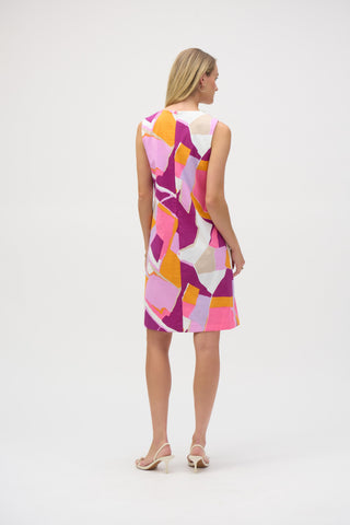 Poplin Abstract Print Trapeze Dress- Vanilla/Multi