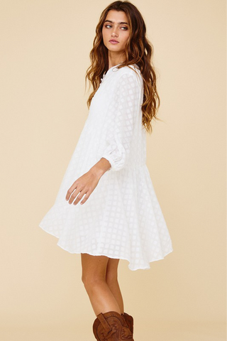 Lined Textured Off White Dress