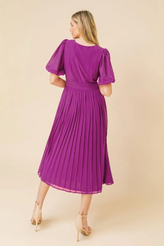 Solid Pleated Midi Dress