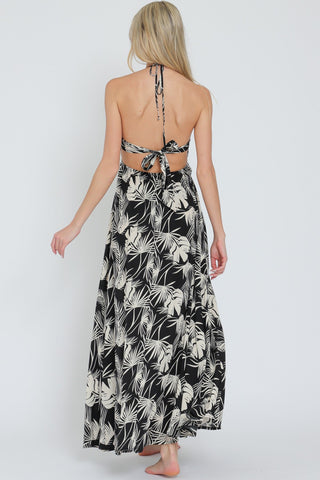 HALTER SMOCKED ELASTIC BACK WAISTED MAXI DRESS