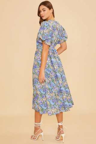 Garden Floral Puff Midi Dress