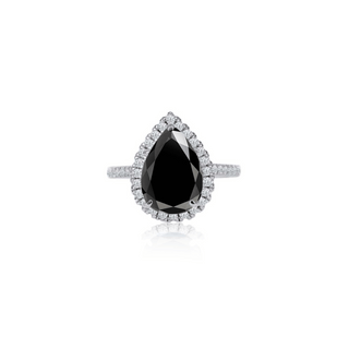 2.0ct Pear Cut Black Moissanite Halo Engagement Ring Ring Deluxe Fine Jewelry