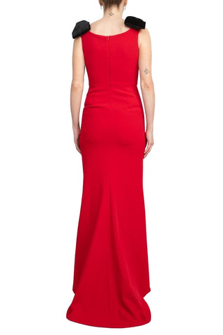 Alberto Makali Boat Neck Sleeveless Bow Shoulder Detail Zipper Back Solid Mermaid Gown - Glamourous Grace