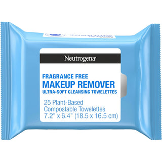 Neutrogena Fragrance-Free Makeup Remover Face Wipes, Daily Facial Cleansing Towelettes For Waterproof Makeup, Dirt & Oil, Gentle, Alcohol- & Fragrance Free, 100% Plant-Based Fibers