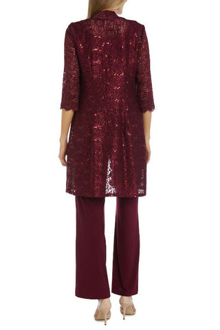 R&M Richards Metallic Lace Tank Top and Pant Set with Sheer Lace Jacket