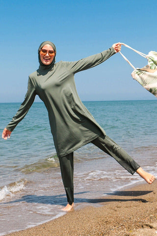 Lycra Khaki Burkini Modest Swimwear 1969 - By Baano