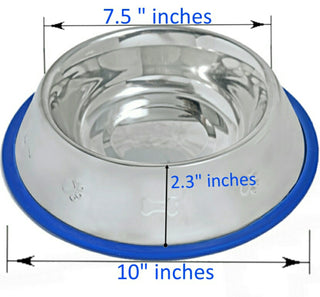 Set of 2 Etched Stainless Steel Dog Bowls with Blue Silicone Base - By Baano