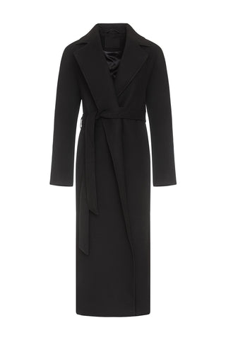 Cambridge Comfort Wraparound Wool Cashmere Coat in Black