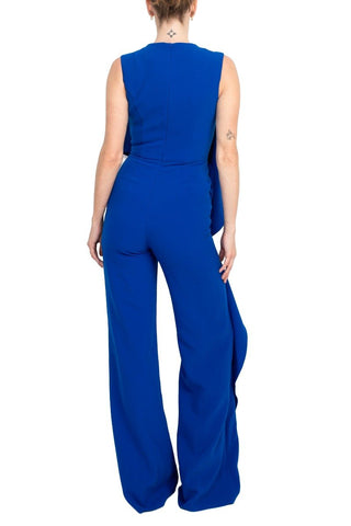 Jovani Ruffle Trim Sleeveless High Waist One - Piece Scoop Neck Crepe Jumpsuit - Glamourous Grace
