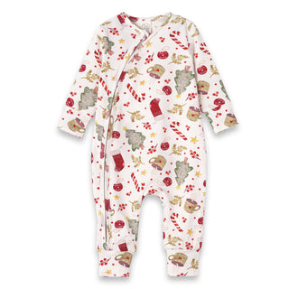 Bamboo Holiday Baby Zip Romper – Christmas One-Piece Pajamas - Noel - By Baano
