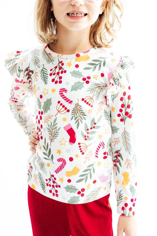 Holly Jolly Christmas L/S Ruffle Tee