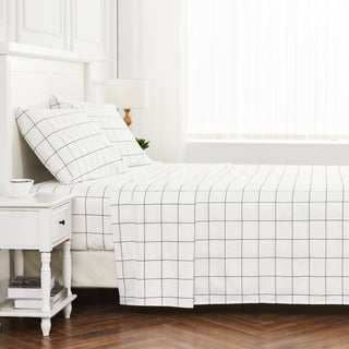 Grid Printed Cotton Percale Sheet Set