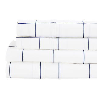 Grid Printed Cotton Percale Sheet Set