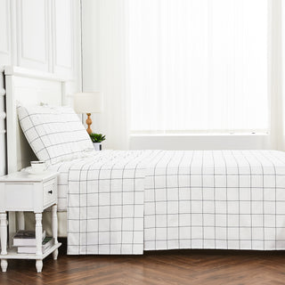 Grid Printed Cotton Percale Sheet Set