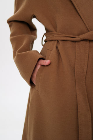 Cambridge Comfort Wraparound Wool Cashmere Coat in Dark Camel