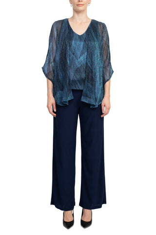 Marina V - Neck Metallic Top Mid Waist Solid Jersey Pant with Matching Metallic Jacket (3 Piece Set) - Glamourous Grace