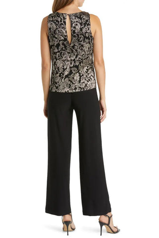 Marina Scoop Neckline Sleeveless Keyhole Back Floral Metallic Bodice Matte Jersey Outfit Set
