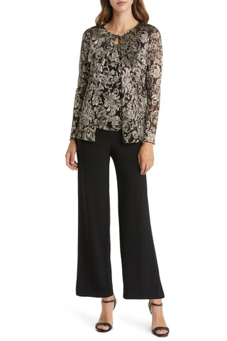 Marina Scoop Neckline Sleeveless Keyhole Back Floral Metallic Bodice Matte Jersey Outfit Set