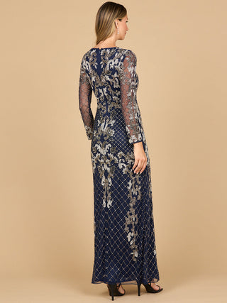 Lara 28877- Long Sleeve Contrast Beaded Gown