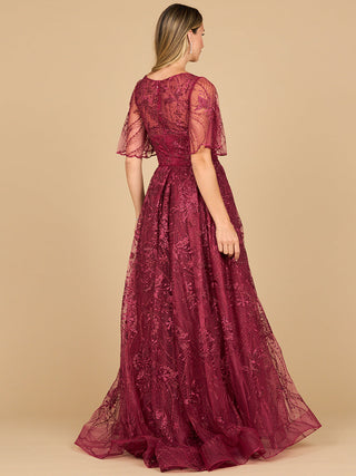 Lara 28880- Overskirt Lace Fitted V-Neck Gown with Cape Sleeves