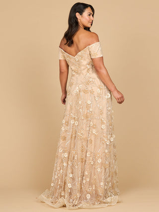 Lara 28882- Off Shoulder A-Line Floral Gown