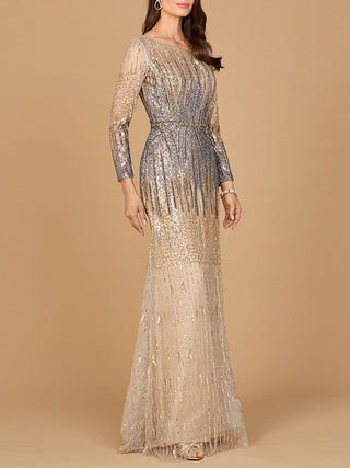 Mermaid, Beaded Long Sleeve Gown - By Baano