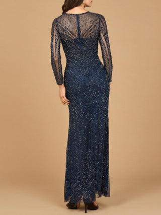 Illusion Neck, Long Sleeve Beaded Gown - By Baano