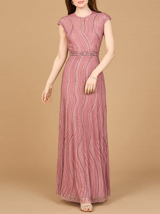 Cap Sleeve, Illusion Neck Beaded Gown - By Baano