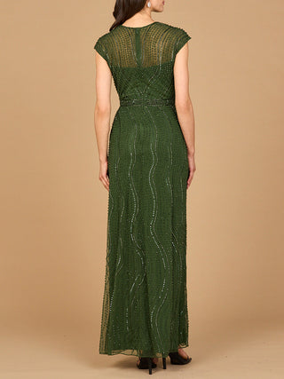 Cap Sleeve, Illusion Neck Beaded Gown - By Baano