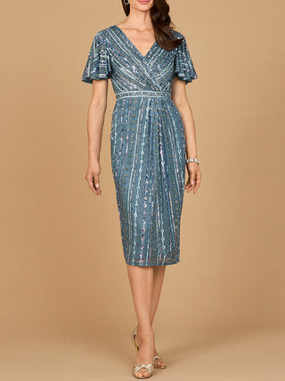 Beaded Midi Dress with Flutter Sleeves Lara New York