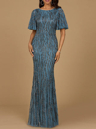 Beaded Gown with Flutter Sleeves - By Baano