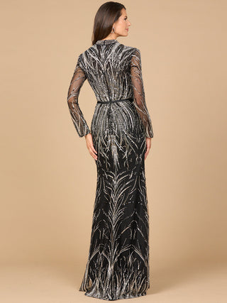 Mandarin V-Neck Gown with Long Sleeves - By Baano