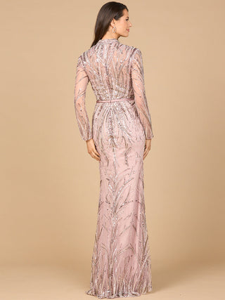 Mandarin V-Neck Gown with Long Sleeves - By Baano