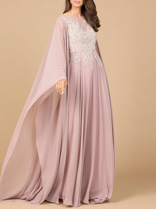 Chiffon A-line Long Gown with Cape Sleeves - By Baano