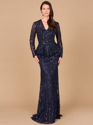 Long Sleeve Beaded Peplum Dress - By Baano