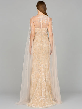 Long Cape Beaded Gown Lara New York