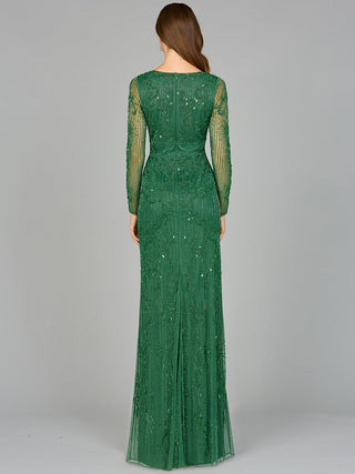 Elegant Long Sleeve Beaded Gown  - OUTLET - By Baano