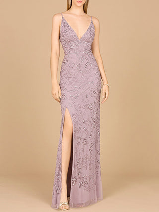 Embellished Gown with Slit And Spaghetti Straps  - OUTLET - By Baano