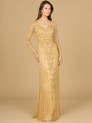 V Neck Beaded Long Sleeve Dress - By Baano