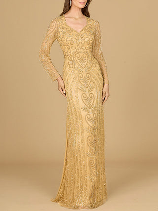 V Neck Beaded Long Sleeve Dress - By Baano
